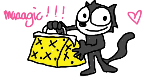 A poorly drawn version of Felix hold up a bag by Amandoll. It's good enough. It's recognizable.