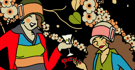 This is an up close crop of the illustration later. So it shows Amandoll and Dollissa in 1920s attire standing in front of tree blossoms.