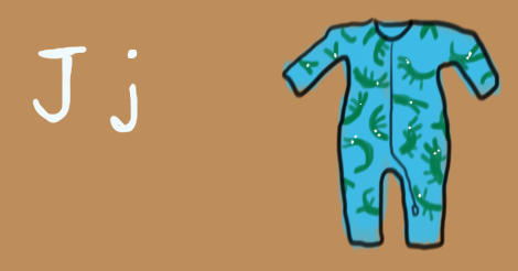Letter J. A set of blue crocodile pattern baby pajamas.