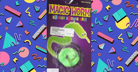 Photograph of one of those toys that is just a fuzzy worm with googly eyes, only this is named "Magic Worm."