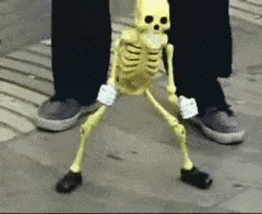 An animated gif of a skeleton boogying down. Shaking that bony booty!