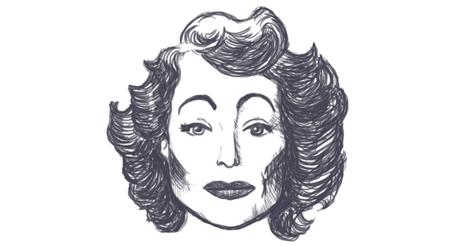 Illustration of Joan Crawford's face, from the design this article is about.